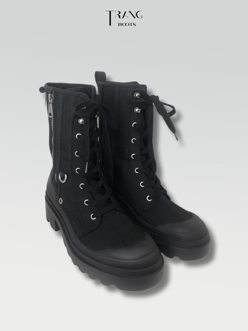 COMBAT BOOTS BLACK ZIPPERS - BOOTS VẢI CỔ NGẮN CÀI KHÓA KÉO
