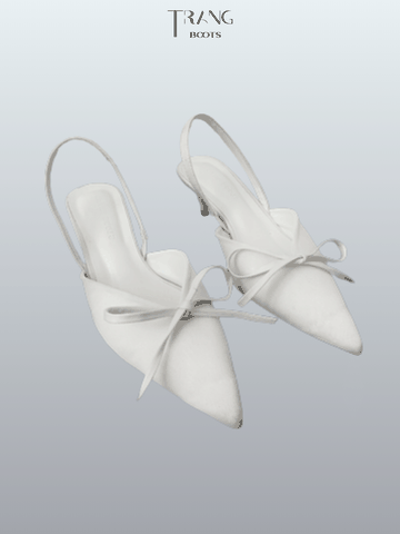 GIÀY SANDAL NỮ MŨI NHỌN ĐÍNH NƠ DENIM TRẮNG