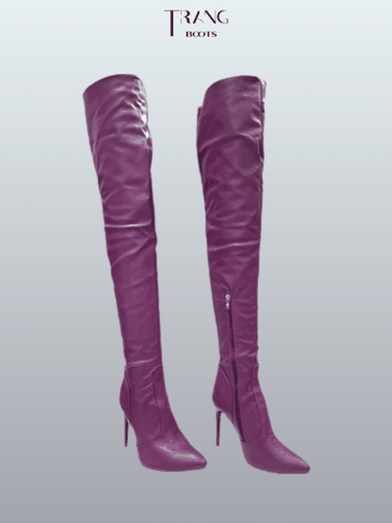 OVER KNEE BOOTS DA MỜ GÓT NHỌN KHÓA SAU