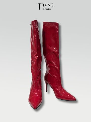 KNEE BOOTS DA BÓNG ỐNG ĐỨNG GÓT NHỌN MÀU ĐỎ