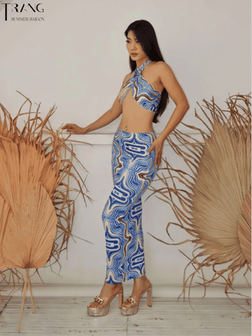 SET VÁY DÀI ÁO XOẮN CỔ