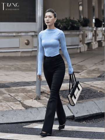 Sky blue T Shirt-Áo thun ôm dài tay