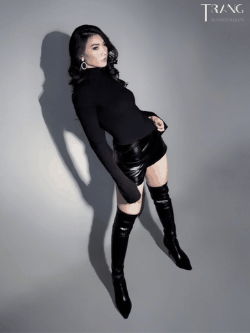 SET QUẦN DA ÁO CỔ LỌ