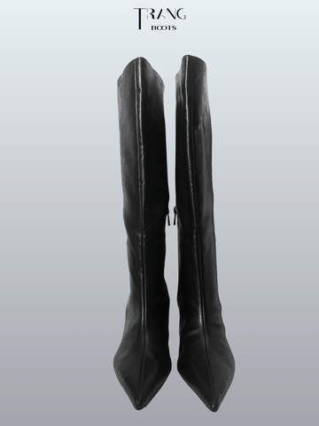 BOOTS GỐI DÁNG ỐNG ĐỨNG THỜI TRANG GÓT NHỌN CÓ KHÓA KÉO BERSHKA