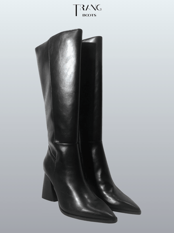 BOOTS GỐI DÁNG ỐNG ĐỨNG GÓT TRỤ THỜI TRANG CÓ KHÓA KÉO MÀU ĐEN STRADIVARIUS