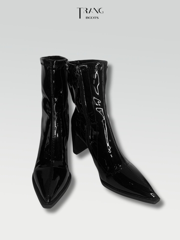ANKLE BOOTS MŨI NHỌN DA BÓNG MÀU ĐEN