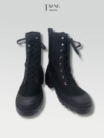 COMBAT BOOTS BLACK ZIPPERS - BOOTS VẢI CỔ NGẮN CÀI KHÓA KÉO