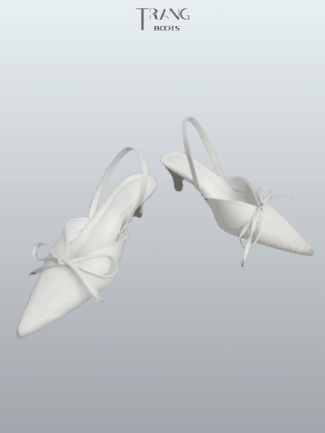 GIÀY SANDAL NỮ MŨI NHỌN ĐÍNH NƠ DENIM TRẮNG