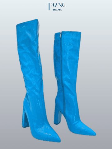 KNEE BOOTS DA BÓNG VÂN RẮN GÓT TRỤ