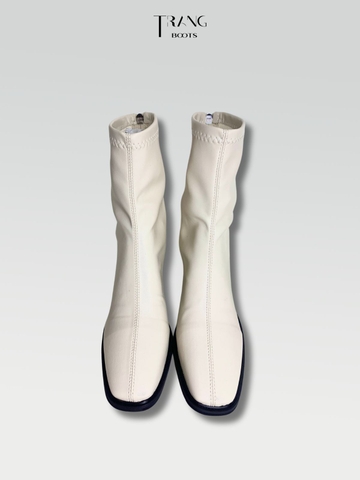 LEATHER ANKLE BOOTS WHITE - ANKLE BOOTS MŨI VUÔNG DA MỜ MÀU TRẮNG