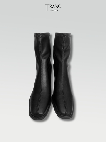 LEATHER ANKLE BOOTS BLACK - ANKLE BOOTS MŨI VUÔNG DA MỜ MÀU ĐEN
