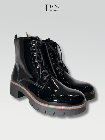 GLOSSY LEATHER COMBAT BOOTS BLACK - COMBAT BOOTS DA BÓNG GÓT TRỤ MÀU ĐEN