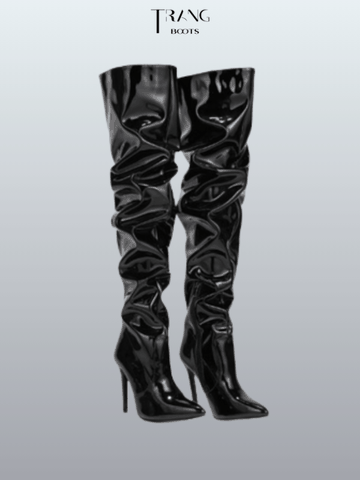OVER KNEE BOOTS FORM NHÚN GÓT NHỌN ĐEN