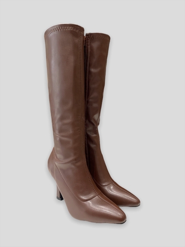 KNEE BOOTS MŨI NHỌN DA MỜ GÓT TRỤ NHỎ