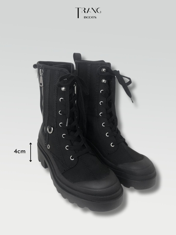 COMBAT BOOTS BLACK ZIPPERS - BOOTS VẢI CỔ NGẮN CÀI KHÓA KÉO