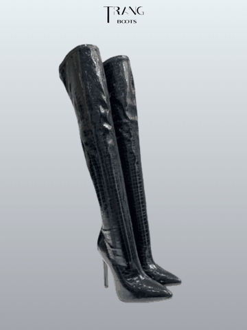 OVERKNEE BOOTS DA BÓNG ĐEN GÓT NHỌN