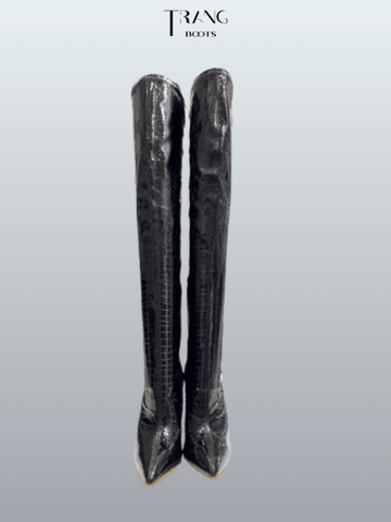 OVERKNEE BOOTS DA BÓNG ĐEN GÓT NHỌN