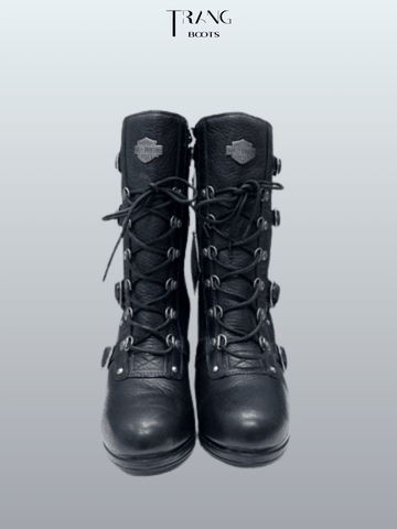 HIGH-HEELS BOOTS HARLEY- DAVIDSON MŨI TRÒN DA MỜ THẮT DÂY