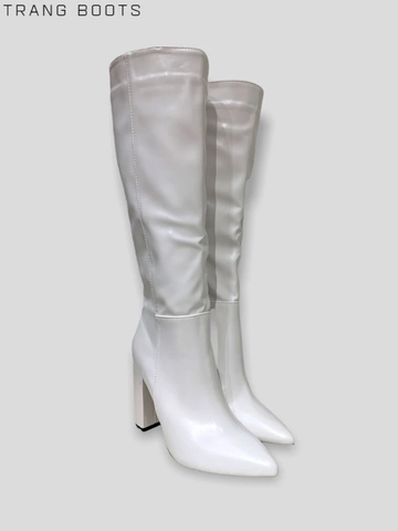 KNEE BOOTS DA MỜ MŨI NHỌN GÓT TRỤ