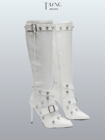 KNEE BOOTS MŨI NHỌN ĐÍNH HOẠ TIẾT CÁ TÍNH