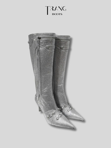 KNEE BOOTS MŨI NHỌN BLING ĐÍNH ĐÁ