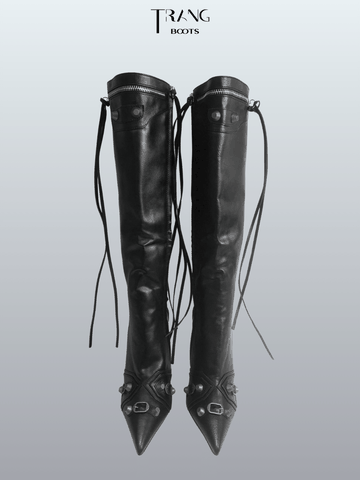 KNEE BOOTS MŨI NHỌN HOA TIET