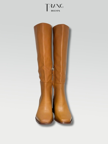 LEATHER KNEE BOOTS SAM ELDERMEN - KNEE BOOTS DA MỜ GÓT TRỤ MÀU NÂU BÒ