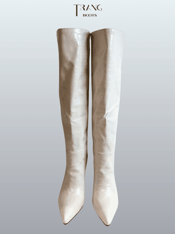 KNEE BOOTS MŨI NHỌN DA RẮN GÓT NHỌN