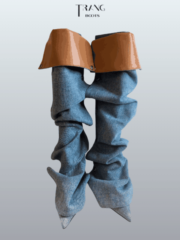 FANCY KNEE BOOTS PHOM NHÚN DENIM