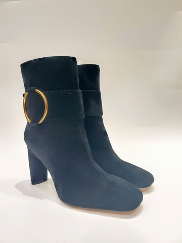 SARTO BY FRANCO SARTO FLEXA ELIA O-RING HARDWARE SUEDE DRESS BOOTIES - BLACK - ANKLE BOOTS KHÓA VÒNG ĐEN