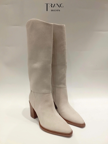 FRANCO SARTO JASME TALL BOOTS - WHITE - KNEE BOOTS CỔ V DA LỘN DA THẬT
