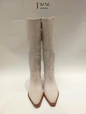 FRANCO SARTO JASME TALL BOOTS - WHITE - KNEE BOOTS CỔ V DA LỘN DA THẬT