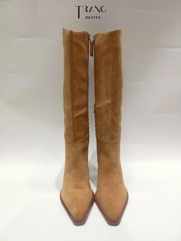 FRANCO SARTO JASME TALL BOOTS - CAMEL - KNEE BOOTS CỔ V DA LỘN DA THẬT