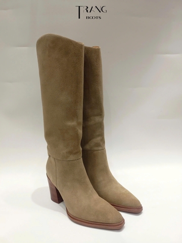 FRANCO SARTO JASME TALL BOOTS - TAUPE - KNEE BOOTS CỔ V DA LỘN DA THẬT