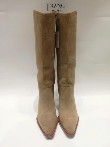 FRANCO SARTO JASME TALL BOOTS - TAUPE - KNEE BOOTS CỔ V DA LỘN DA THẬT