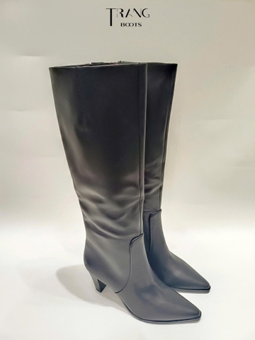 FRANCO SARTO JAYCEN KNEE HIGH BOOTS - BLACK - BOOTS GỐI MŨI NHỌN DA THẬT