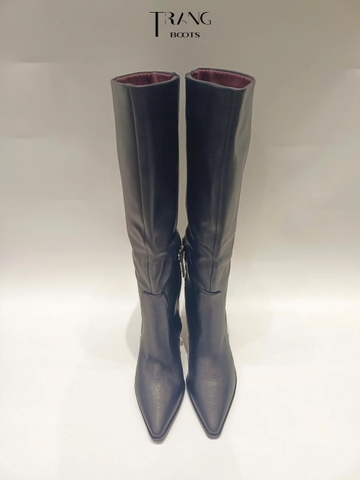 FRANCO SARTO JAYCEN KNEE HIGH BOOTS - BLACK - BOOTS GỐI MŨI NHỌN DA THẬT