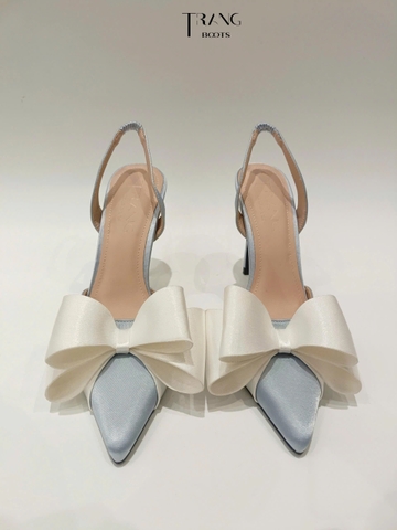 GIÀY CAO GÓT LISA MŨI NHỌN LIGHT GREY PHỐI NƠ TRẮNG SANG TRỌNG PHIÊN BẢN 4.0