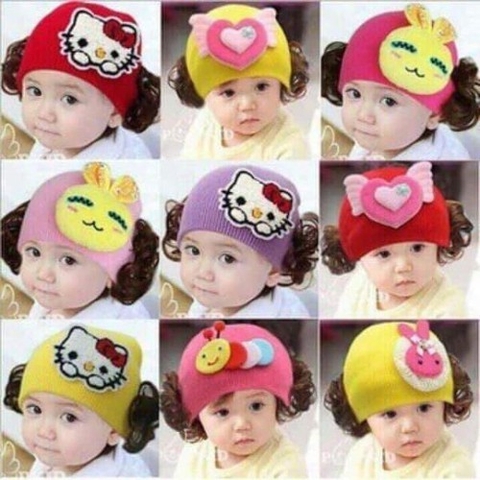 MŨ LEN TÓC GIẢ CHO BÉ YÊU