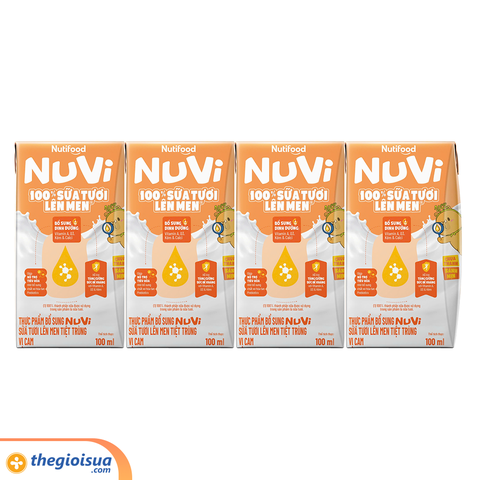 Sữa Tươi Lên Men Tiệt Trùng NUVI Vị Cam 4x100ml