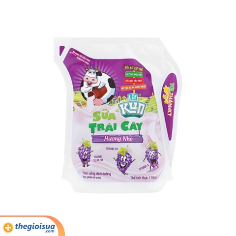 Sữa trái cây Lif Kun hương nho túi 110ml, thùng 24 túi
