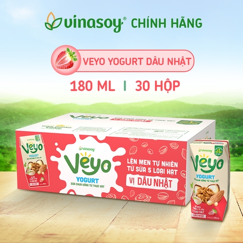 Sữa chua uống Veyo Yogurt vị dâu nhật 180ml - Lốc 3 hộp, thùng 10 lốc