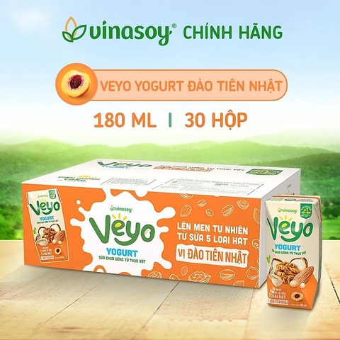 Sữa chua uống Veyo Yogurt vị đào tiên nhật 180ml - Lốc 3 hộp, thùng 10 lốc