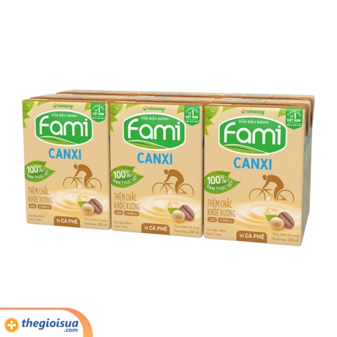 Sữa đậu nành Fami Canxi vị cà phê 6x200ml - thùng 6 lốc