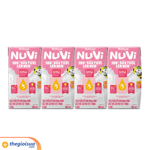 Sữa Tươi Lên Men Tiệt Trùng NUVI Vị Dâu 4x100ml