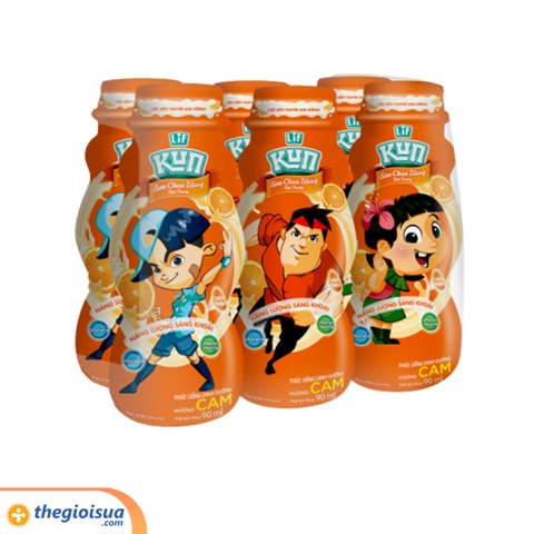 Sữa chua uống tiệt trùng Lif Kun hương Cam 90ml - lốc 6 chai