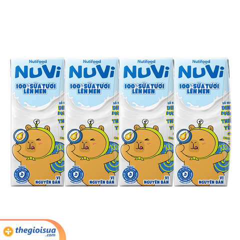 Sữa Tươi Lên Men Tiệt Trùng NUVI Vị Nguyên Bản 4x170ml