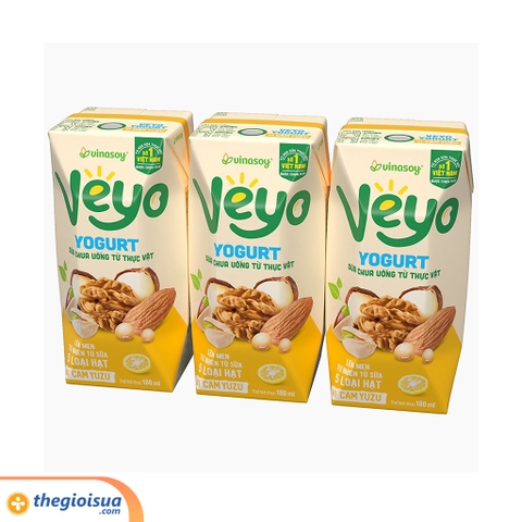 Sữa chua uống Veyo Yogurt vị cam yuzu 180ml - Lốc 3 hộp, thùng 10 lốc