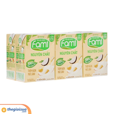 Sữa đậu nành Fami nguyên chất vị sữa dừa lốcx200ml - thùng 6 lốc
