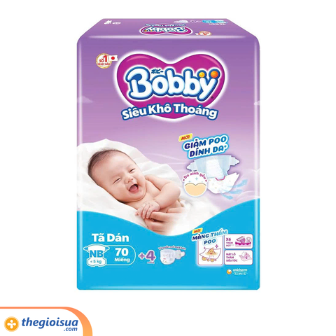 Tã dán Bobby Siêu Thấm - Khô Thoáng size XS70 (Dưới 5kg)